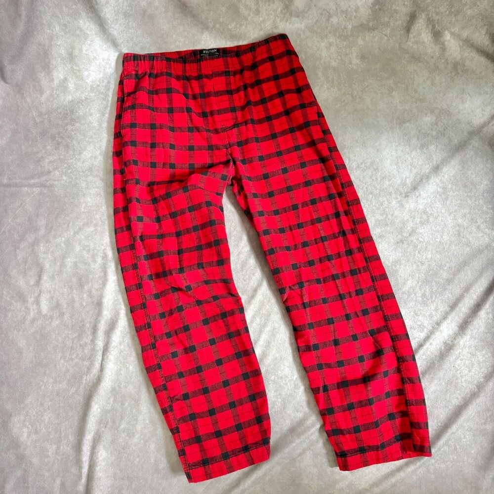 Filson lounge pajama pants mens L red plaid flannel buffalo check cabincore cozy